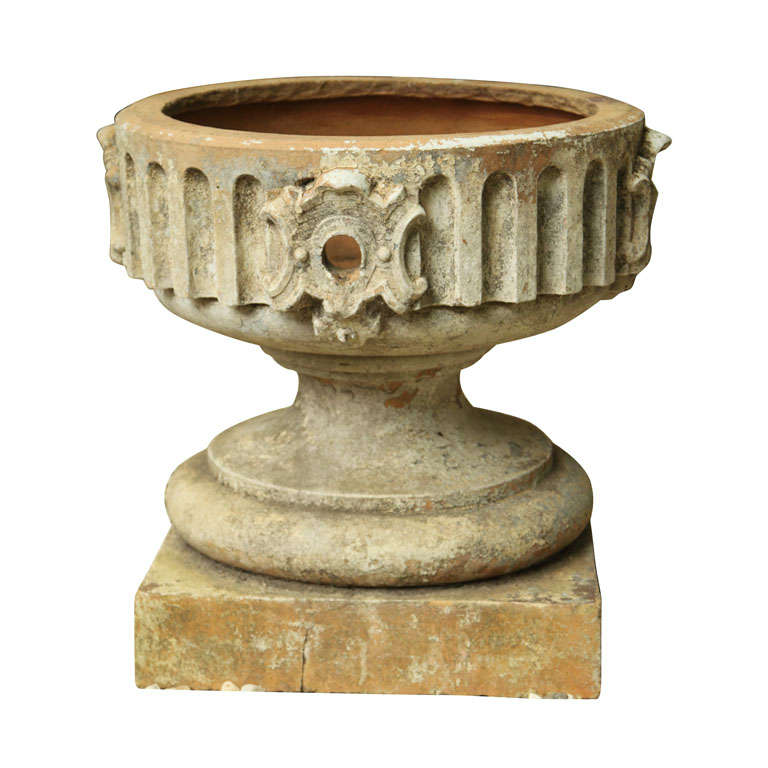 Single Gothic Style Terra Cotta Planter Urn on Base at 1stdibs