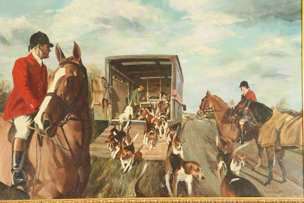 Mid-20th Century Samuel  Marriott Fox  Hunt  Oil  Painting