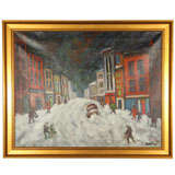 Vintage Oil  Painting  Brooklyn  N.Y. after  Snowstorm