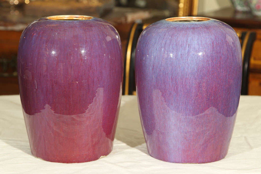 Pair   Chinese  Porcelain  Ovoid  Aubergine  Vases