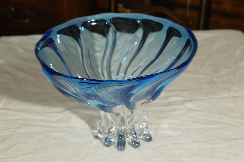 Italian Murano  Crystal  Footed  Bowl