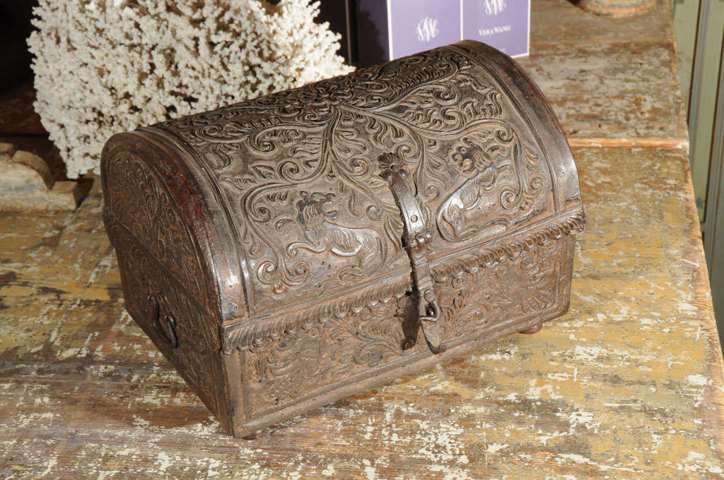 Spanish Hand Tooled Small Leather Coffer