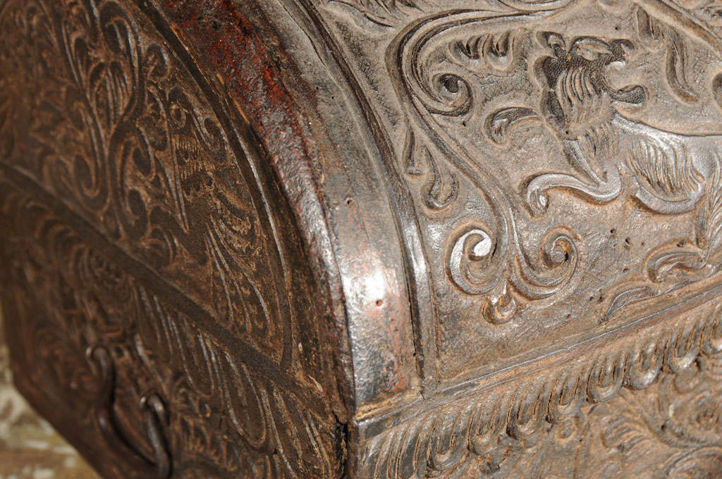 19th Century Hand Tooled Small Leather Coffer