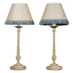 Pair of Painted Carved Wood Lamps