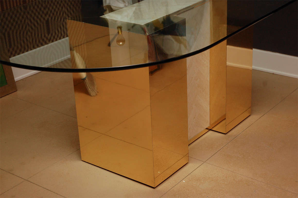 Brass and Marble Table in the style of Milo Baughman 1
