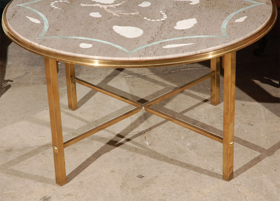 Italian Marble w/Inlaid Stone and Brass Round Low Table
Provenance: Tony Duquette