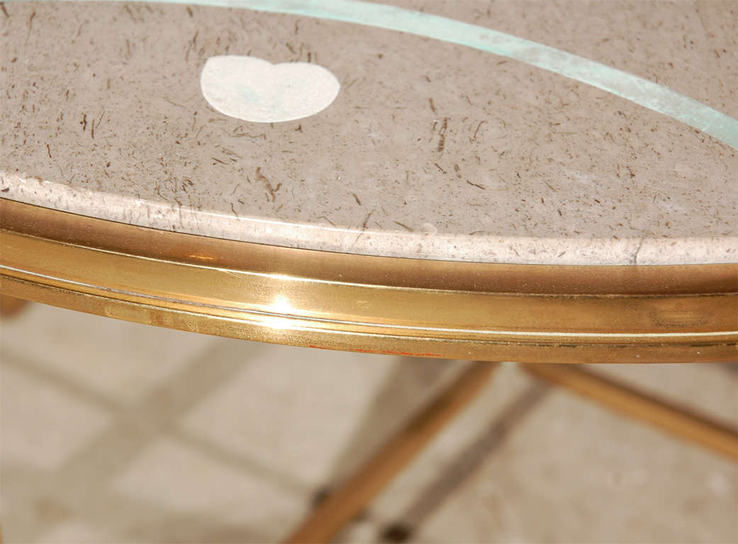 Italian Marble w/Inlaid Stone and Brass Low Table 2