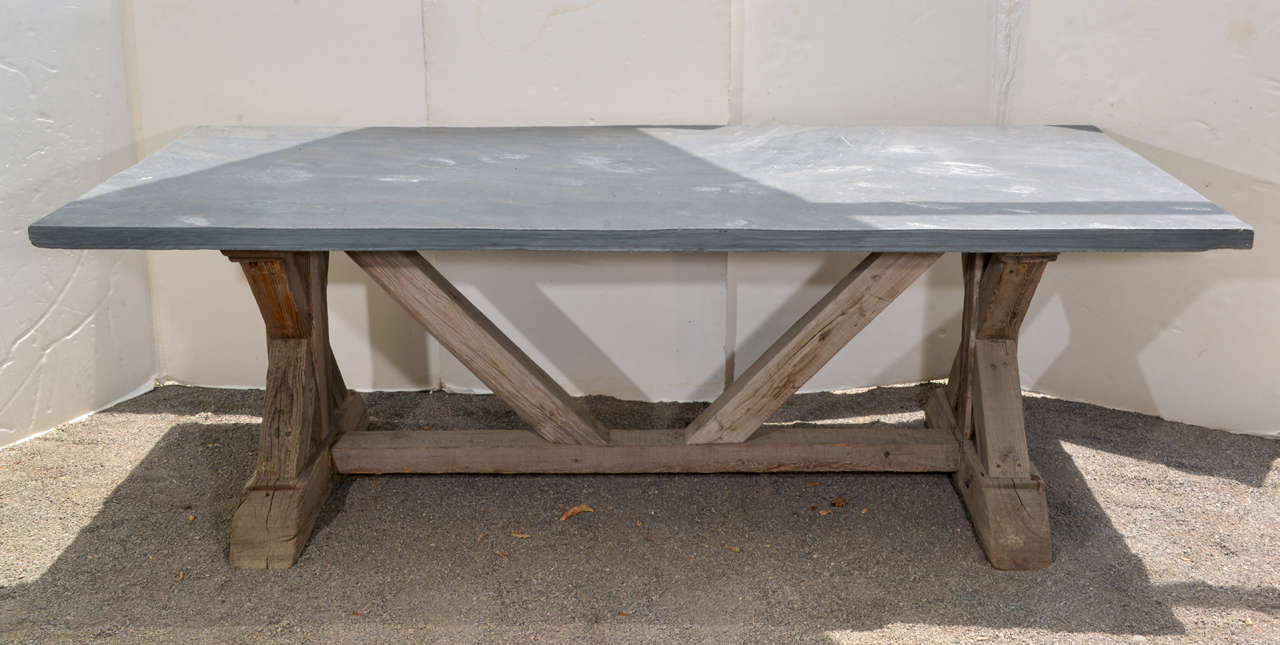 Blue Stone Top Dining Table Made From Reclaimed Pine.