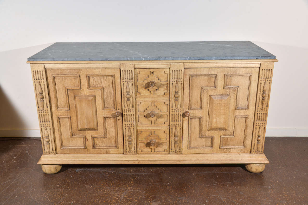 Antique English Server in Bleached Oak with Stone Top.  Circa 1900