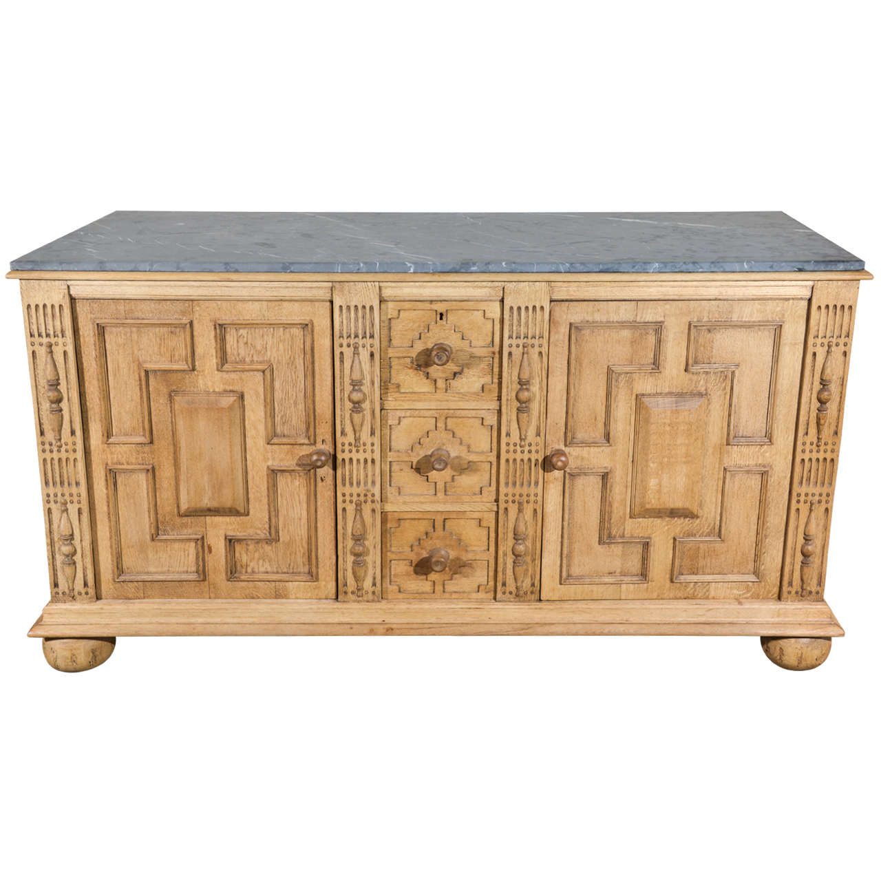 Antique English Server in Bleached Oak with Stone Top
