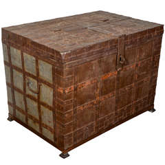Antique Anglo Colonial Strap Design Storage Trunk