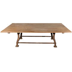Industrial Inspired Elm Top Dining Table with Iron Base