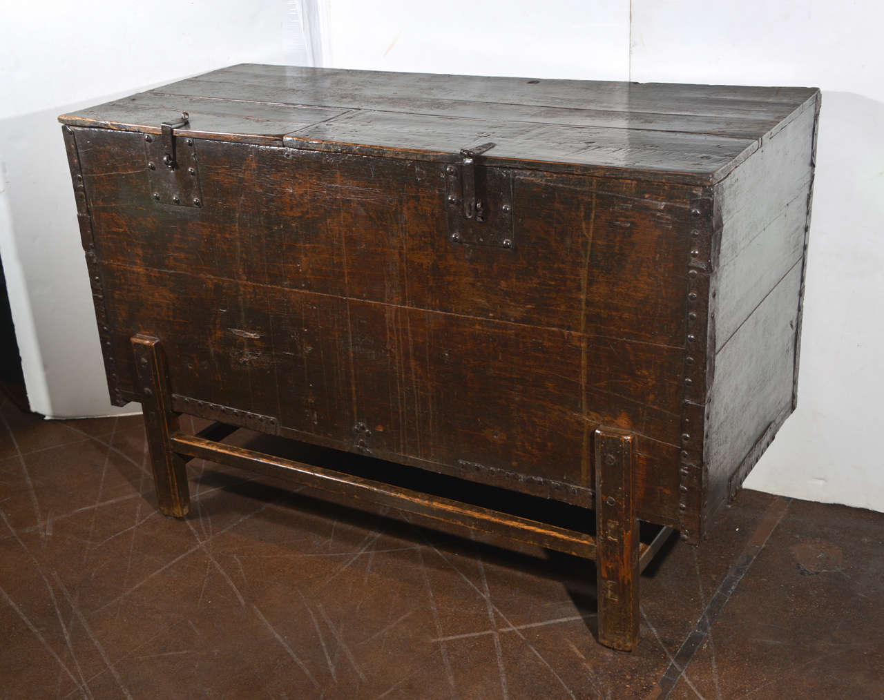 Antique Elm Trunk on Stand at 1stdibs