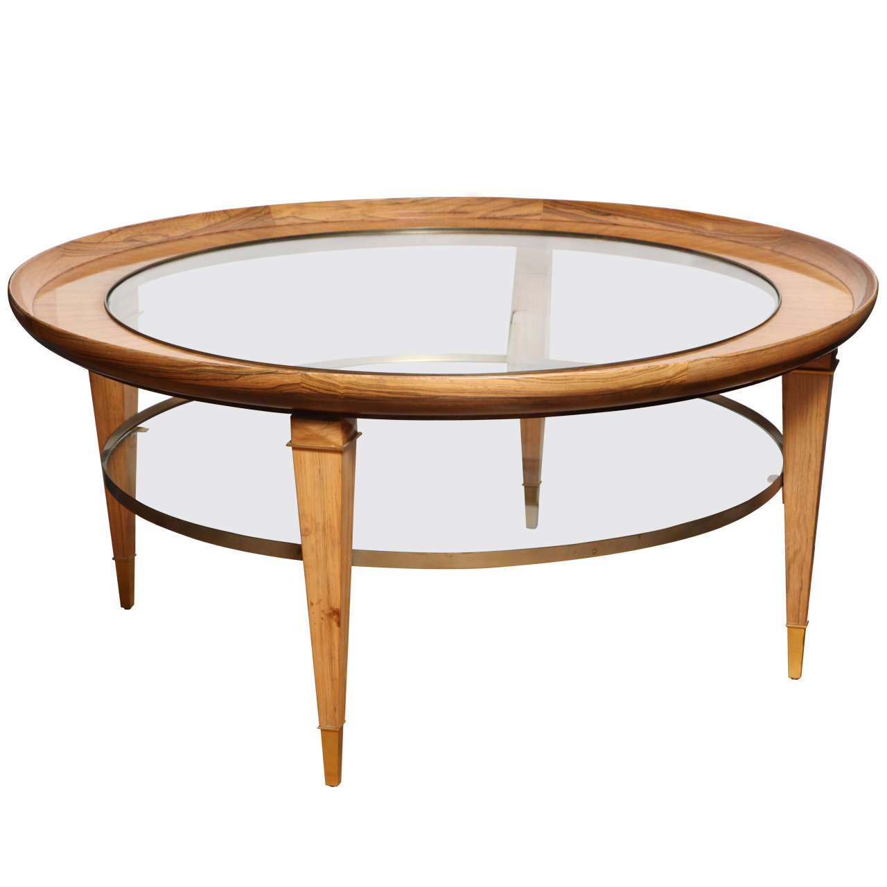 A Round TwoTiered Rosewood Coffee Table with Glass Top at 1stDibs