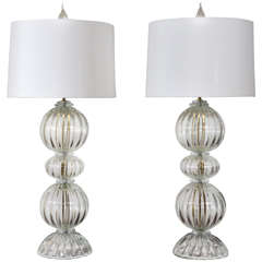 Pair of Clear Murano Glass Lamps by Barovier