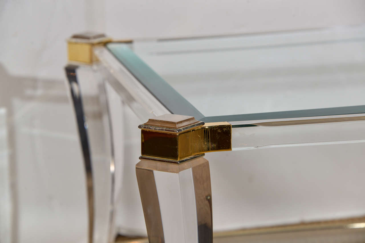 Italian Lucite And Brass Saber Legged Coffee Table 1