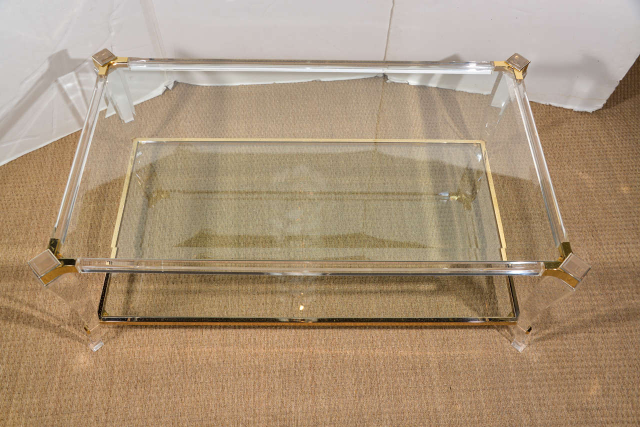 Italian Lucite And Brass Saber Legged Coffee Table 3