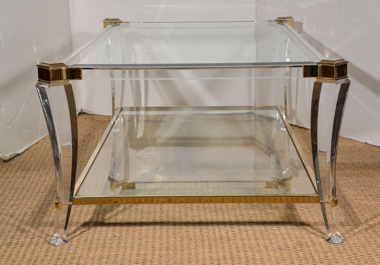 Italian Lucite And Brass Saber Legged Coffee Table 4