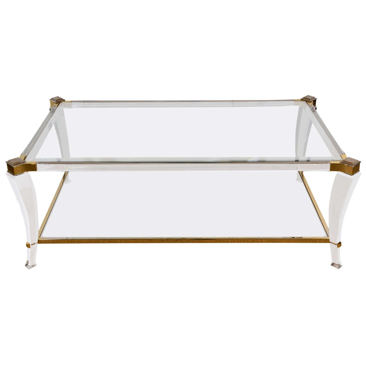 Italian Lucite And Brass Saber Legged Coffee Table
