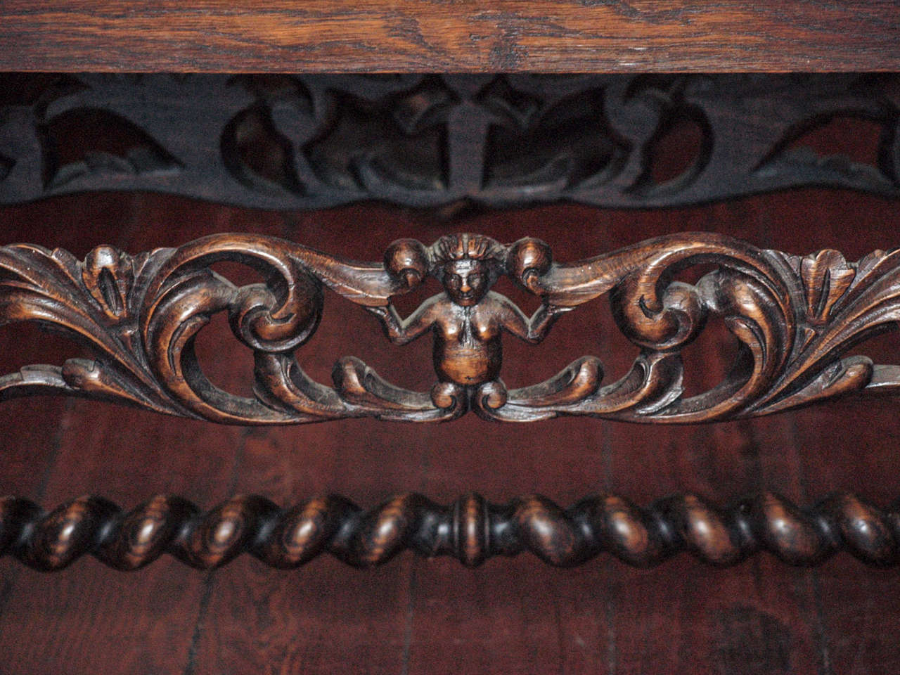 Pair of Carved Benches with Cane Tops In Excellent Condition In Natchez, MS