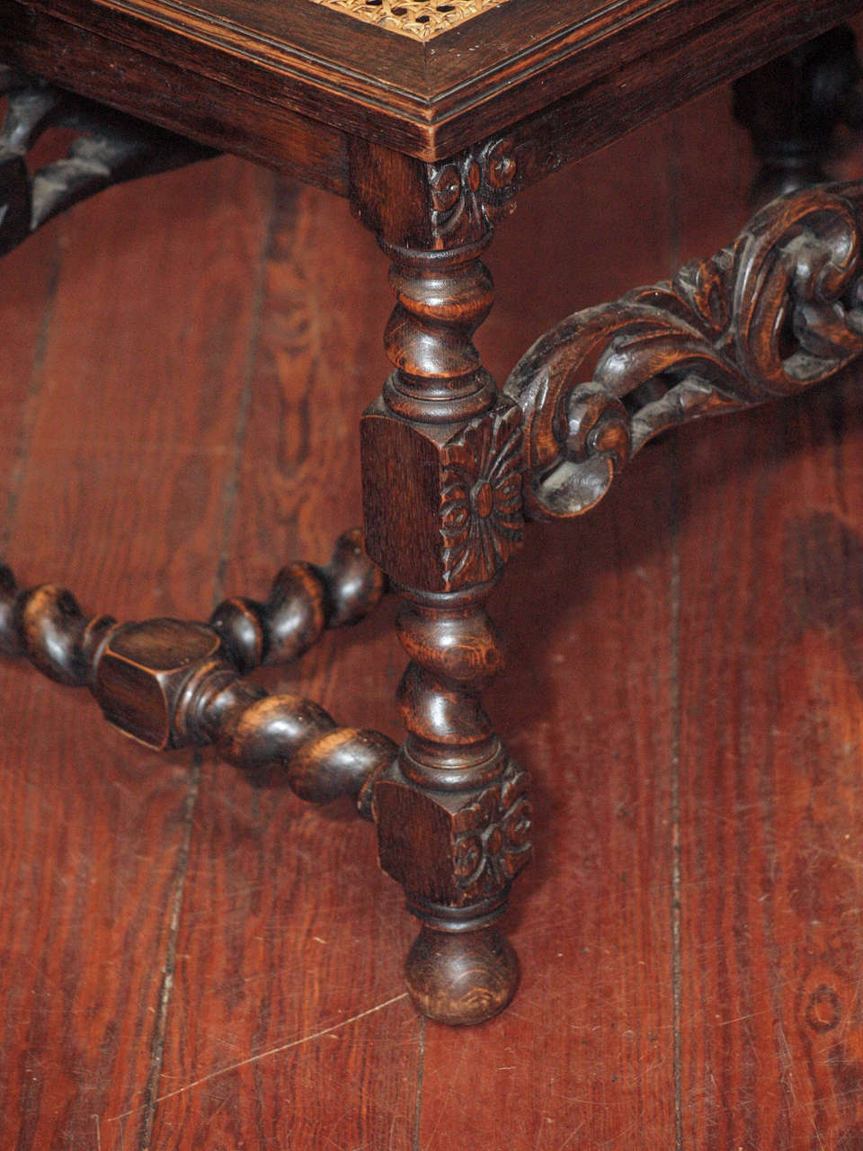19th Century Pair of Carved Benches with Cane Tops