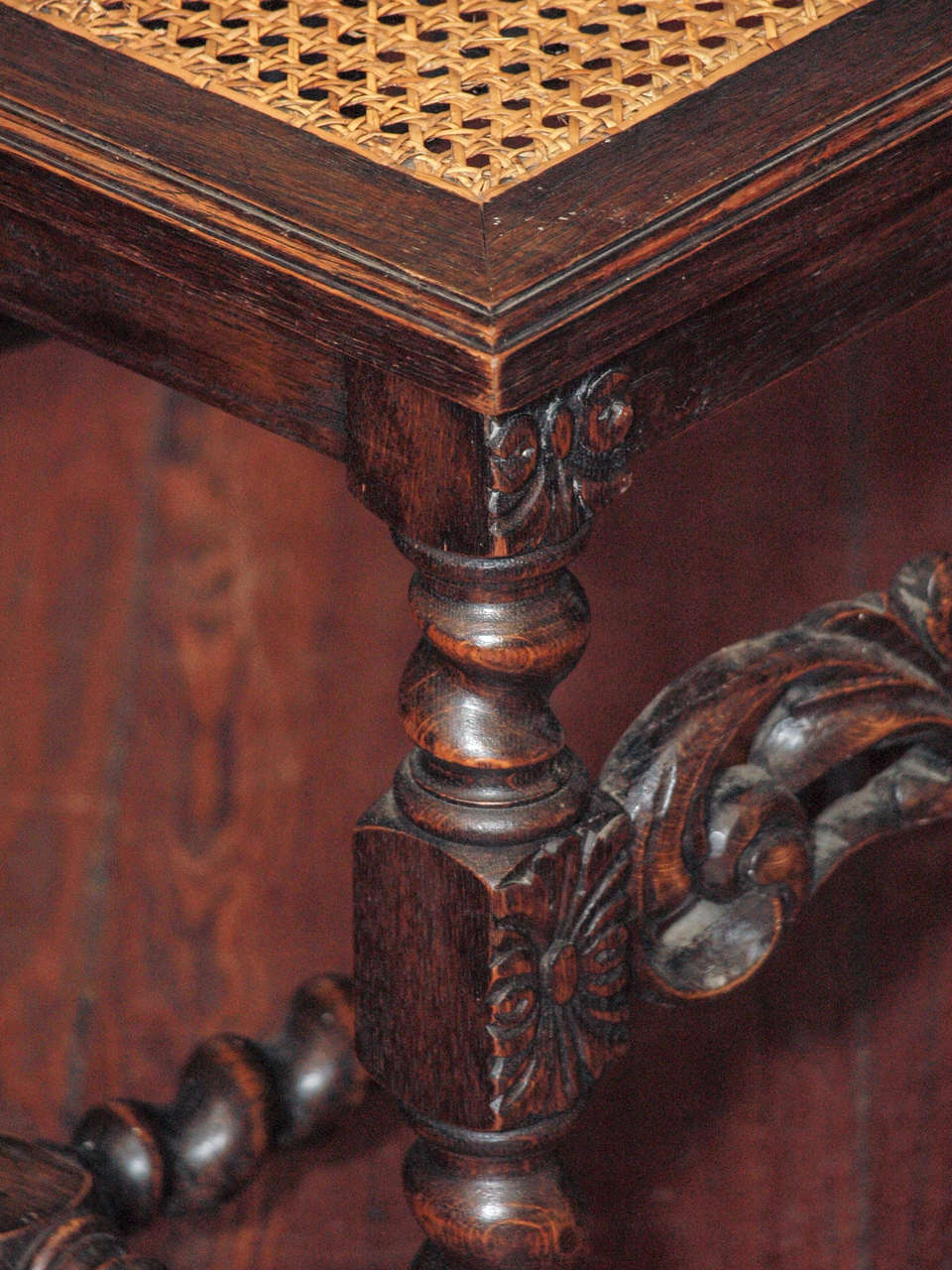Pair of Carved Benches with Cane Tops 1