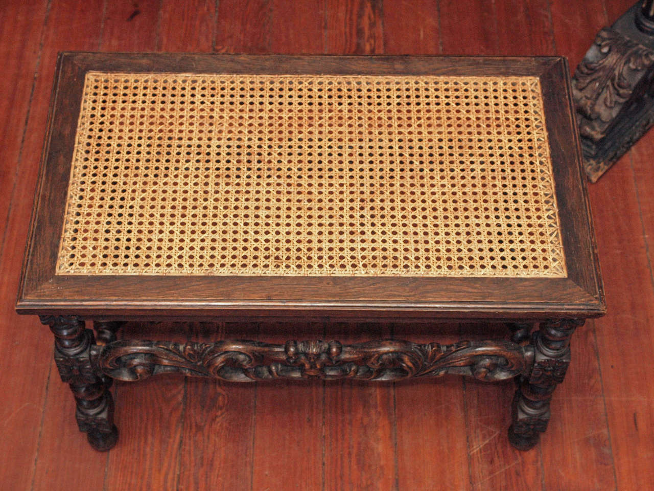 Pair of Carved Benches with Cane Tops 2