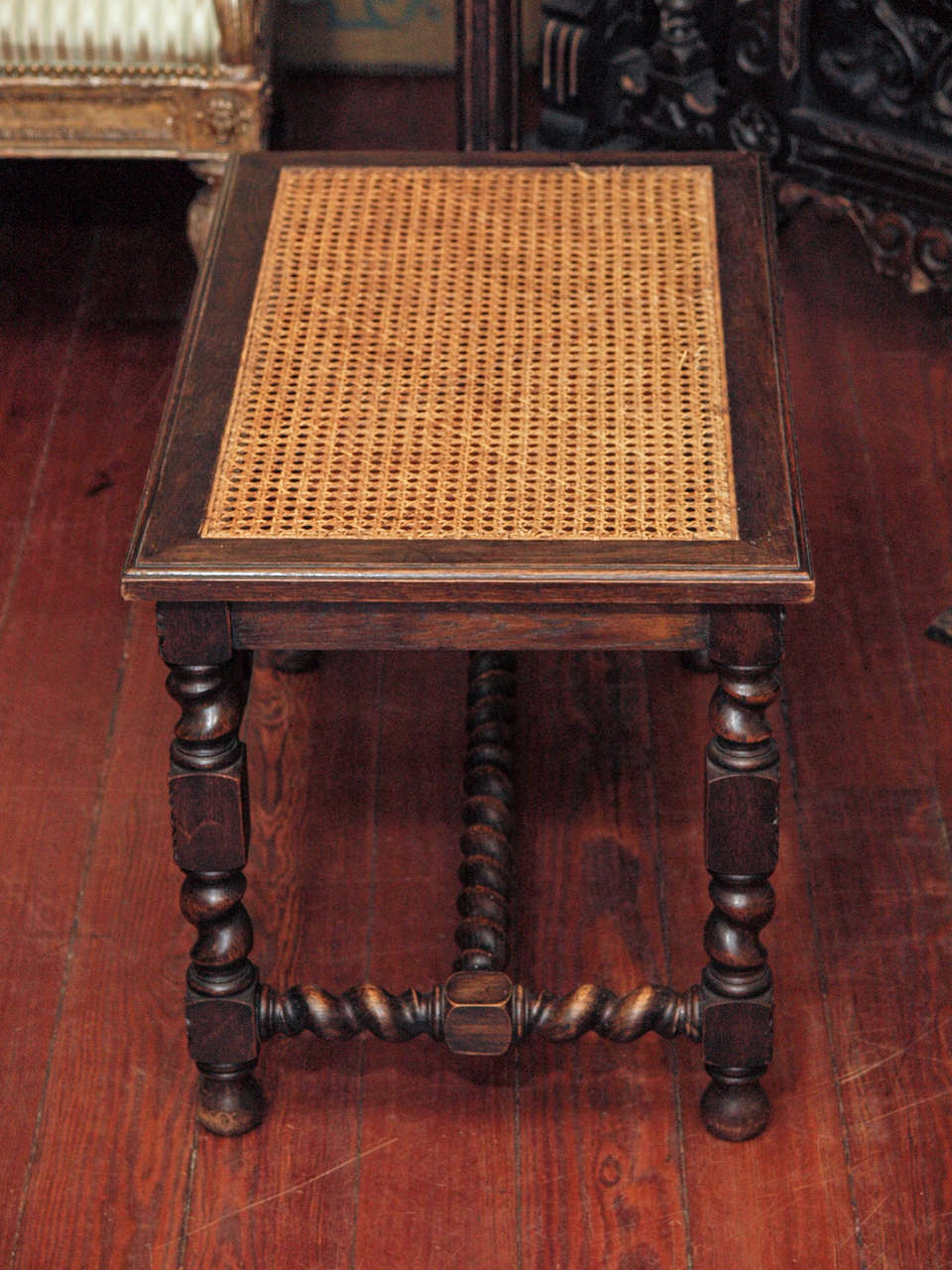 Pair of Carved Benches with Cane Tops 3
