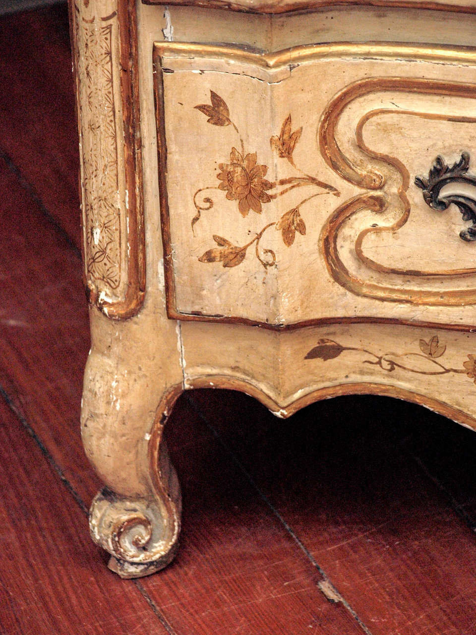 Louis XV Parcel Gilt and Painted Three Drawer Commode 1