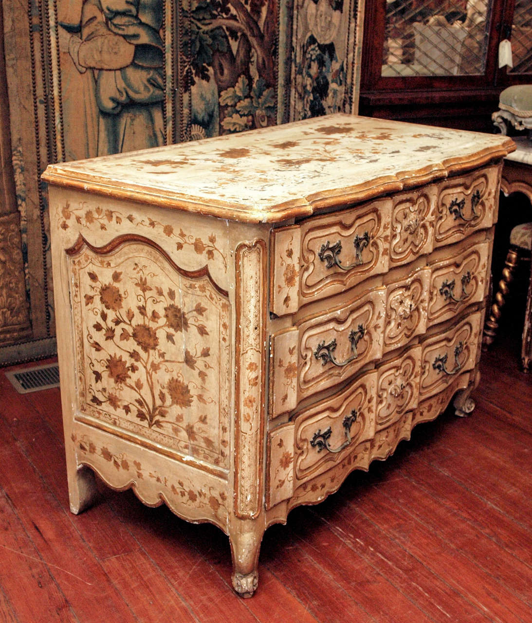 Louis XV Parcel Gilt and Painted Three Drawer Commode 2