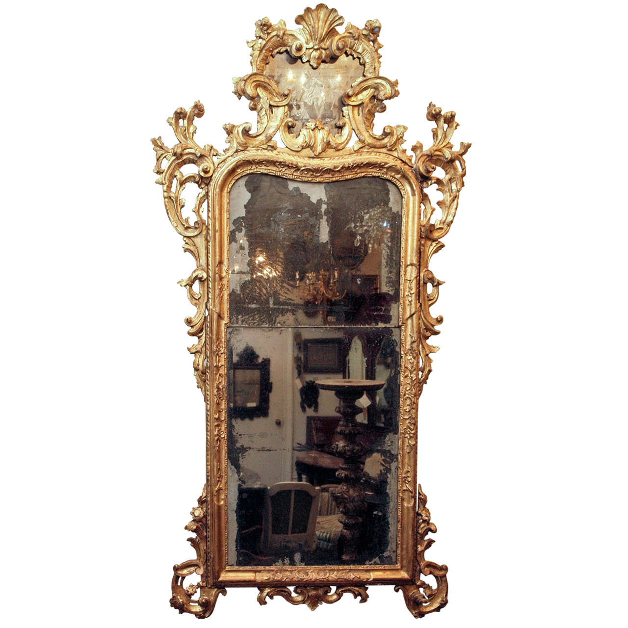 Baroque Venetian Gilt Wood Looking Glass For Sale
