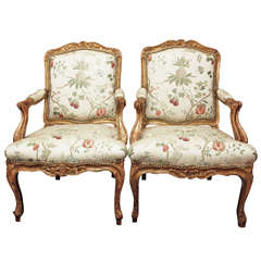 Pair of French Regence Gilt Wood Fauteuil