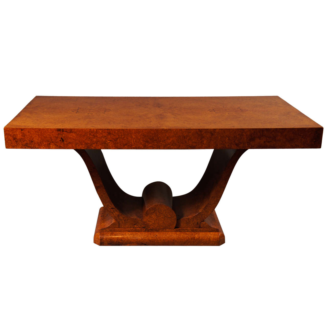Table Art Déco française en bois d'amboine en vente