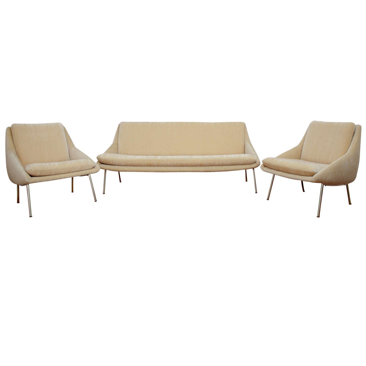 Sofa and pair of armchairs 800 (off-white) - Steiner edition - circa 1956 For Sale