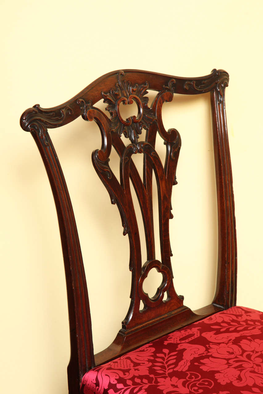 Set of Four Antique Chippendale Period Mahogany Game Chairs, circa 1765 In Excellent Condition For Sale In New York, NY