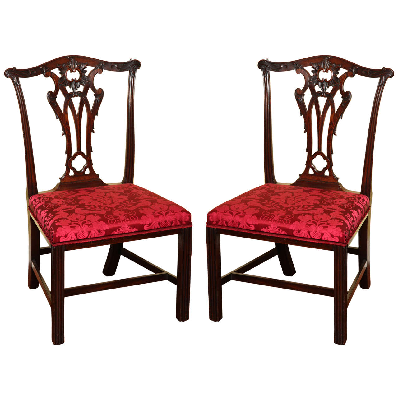 Set of Four Antique Chippendale Period Mahogany Game Chairs, circa 1765 For Sale