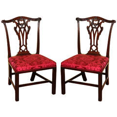 Set of Four Antique Chippendale Period Mahogany Game Chairs, circa 1765