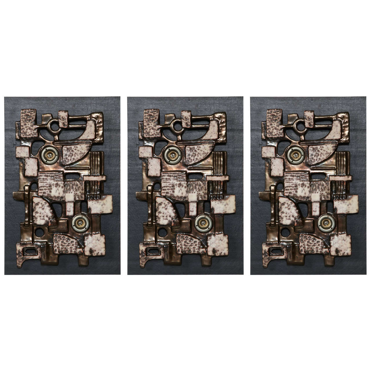 Set Of 3 Wall Sconces In Slate And Ceramic