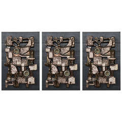 Set Of 3 Wall Sconces In Slate And Ceramic