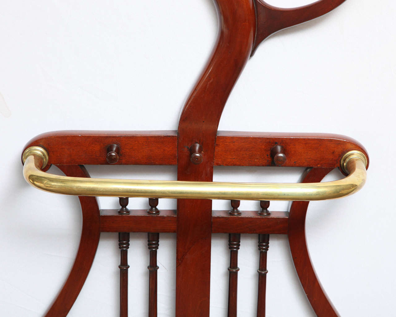 British Mahogany Hall Tree Rack & Umbrella Holder with Lyre Form Base