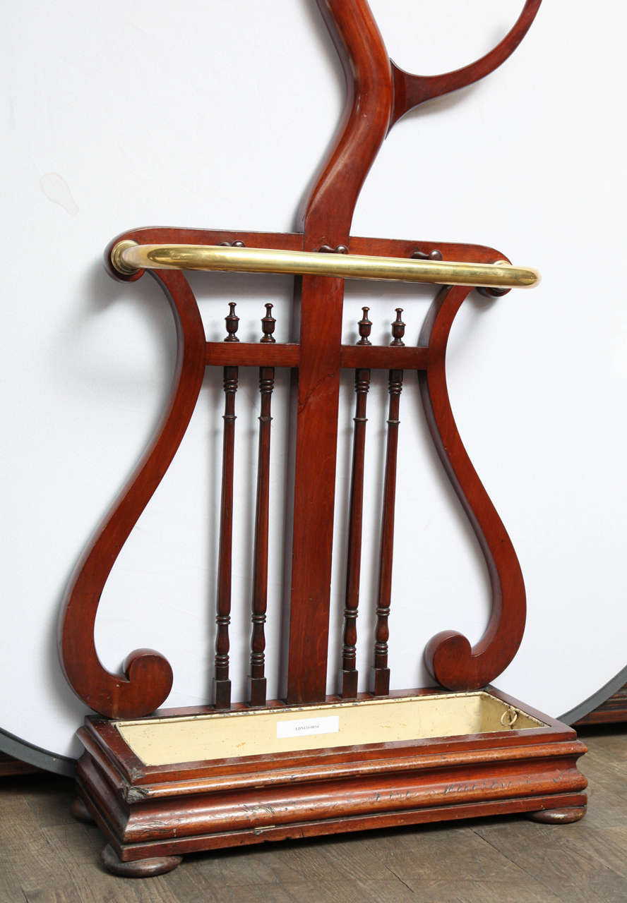 19th Century Mahogany Hall Tree Rack & Umbrella Holder with Lyre Form Base