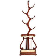 Mahogany Hall Tree Rack & Umbrella Holder with Lyre Form Base