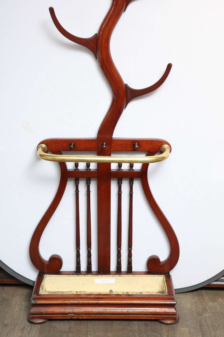 Mahogany Hall Tree Rack and Umbrella Holder with Lyre Form Base at 1stdibs
