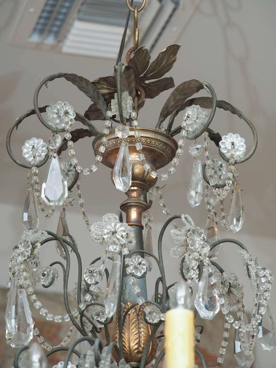 Spanish Large, Multi-Light Tole and Crystal Chandelier For Sale