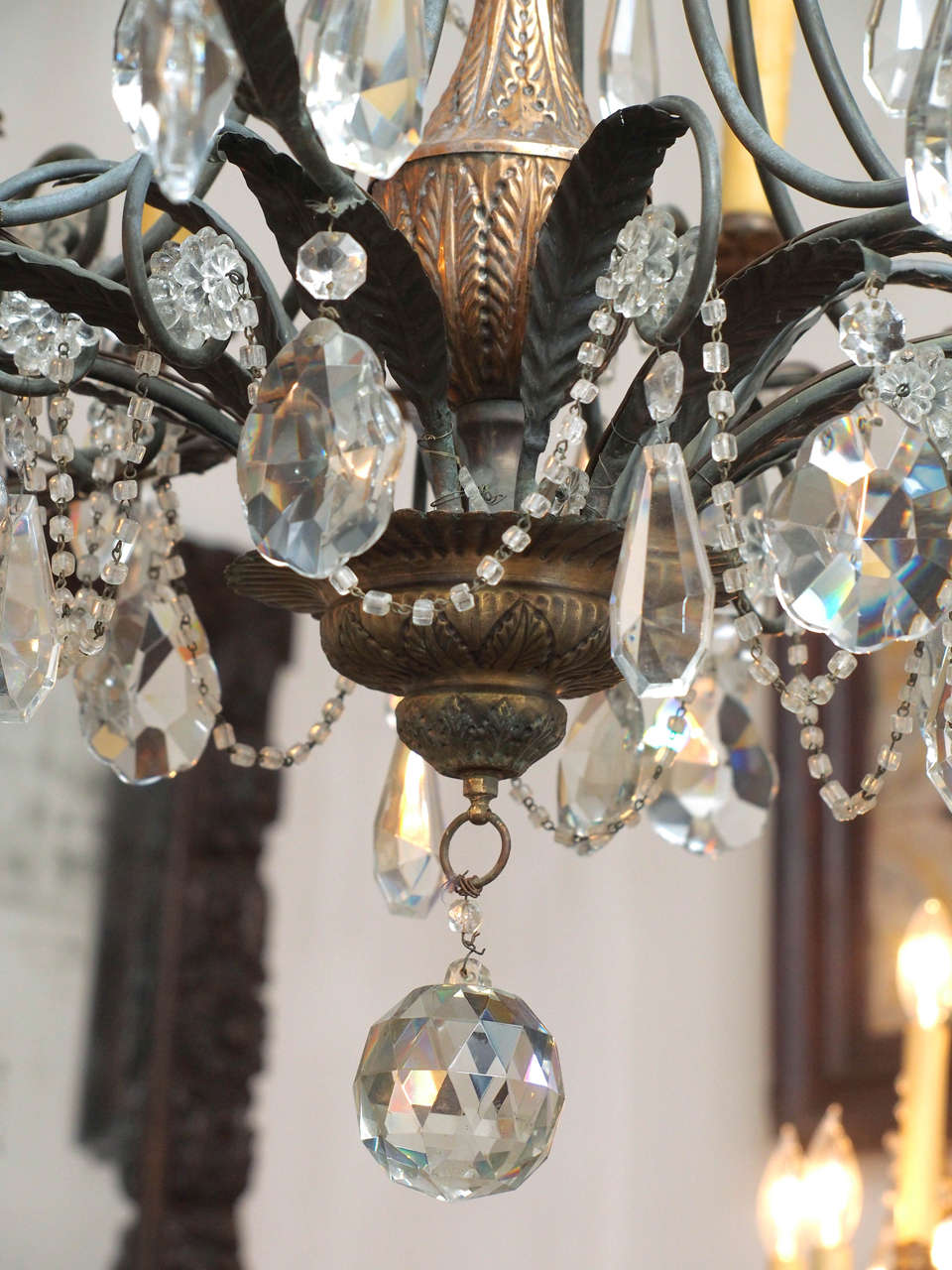 20th Century Large, Multi-Light Tole and Crystal Chandelier For Sale