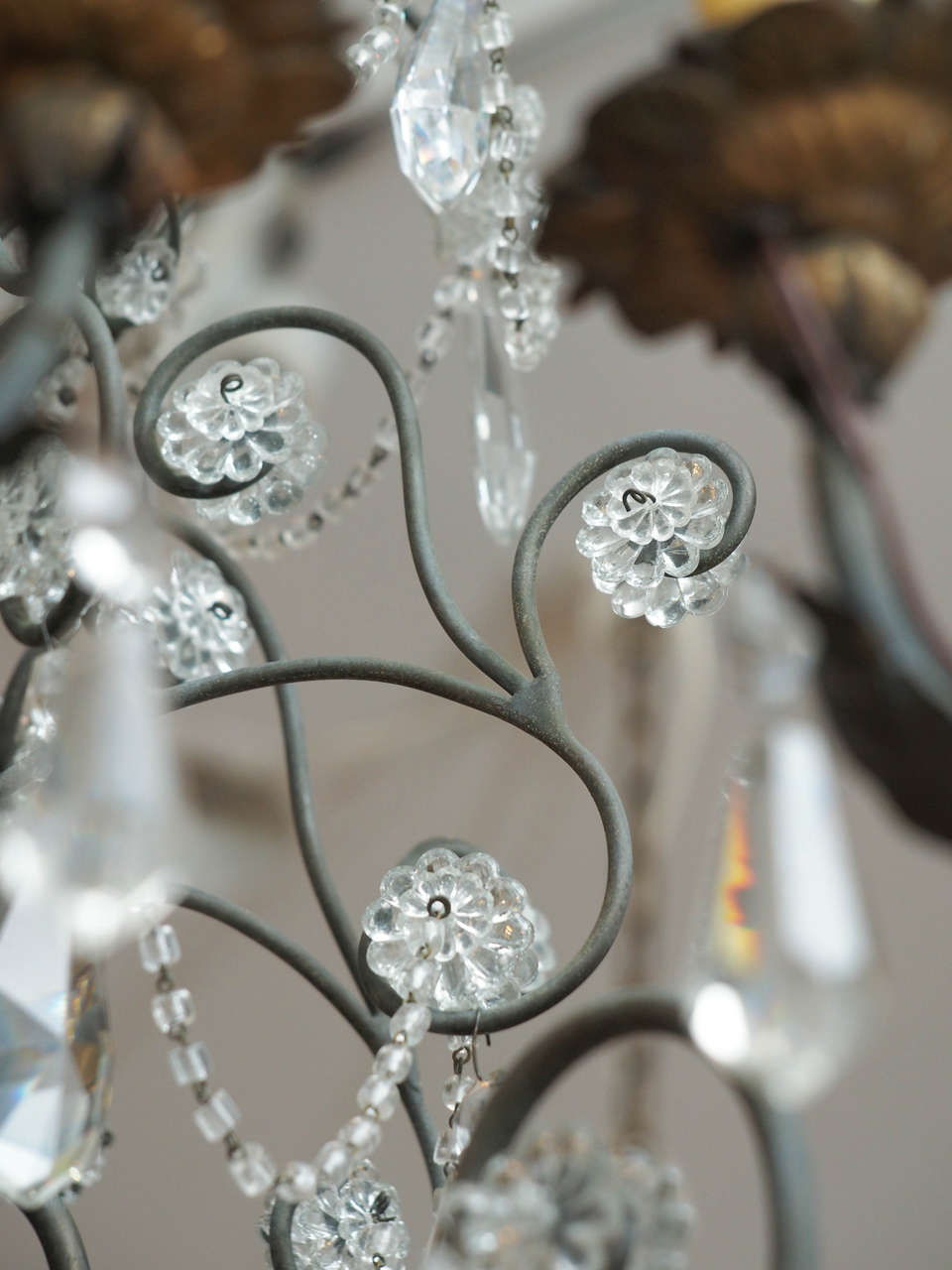 Large, Multi-Light Tole and Crystal Chandelier For Sale 1