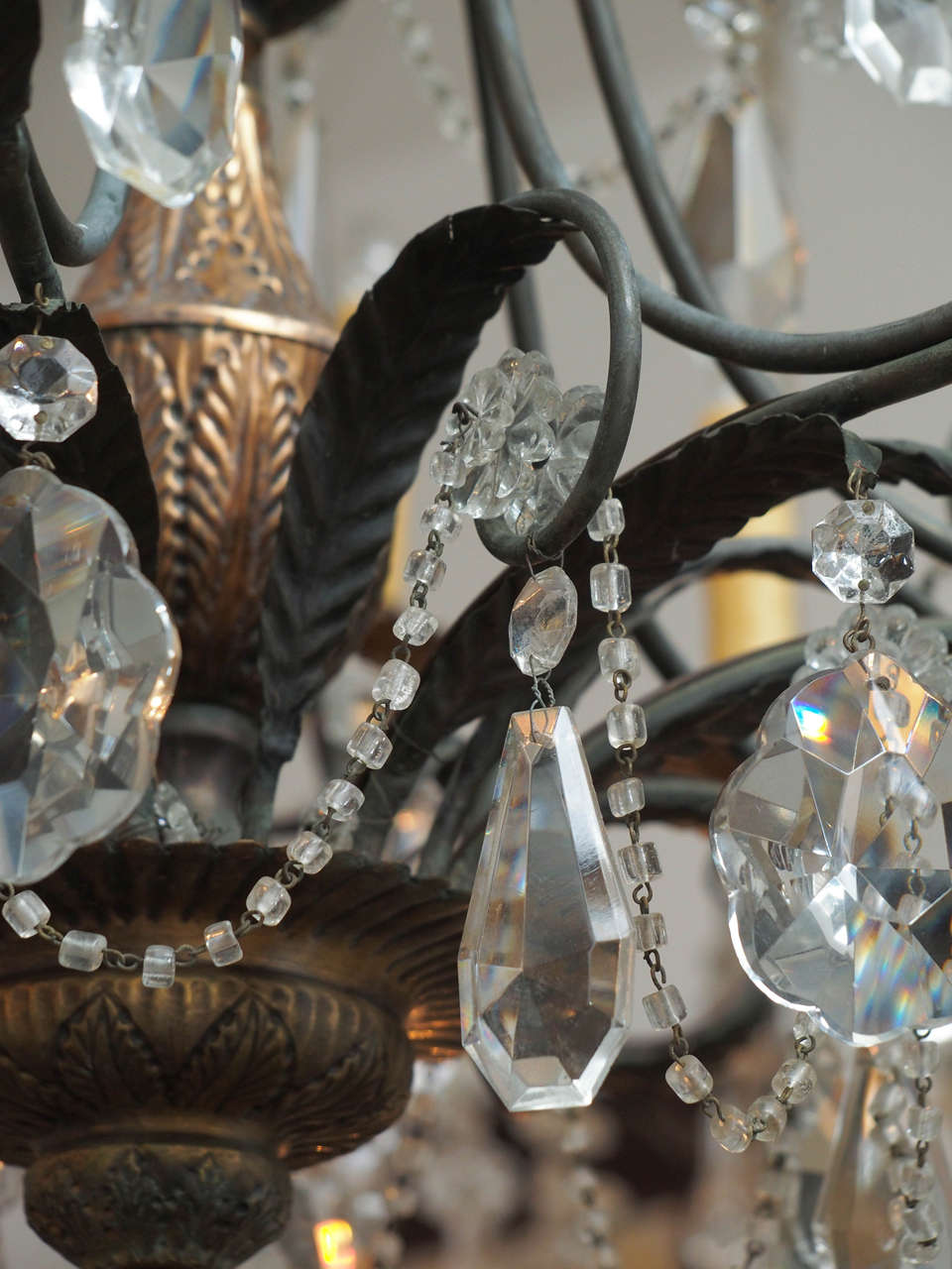 Large, Multi-Light Tole and Crystal Chandelier For Sale 2