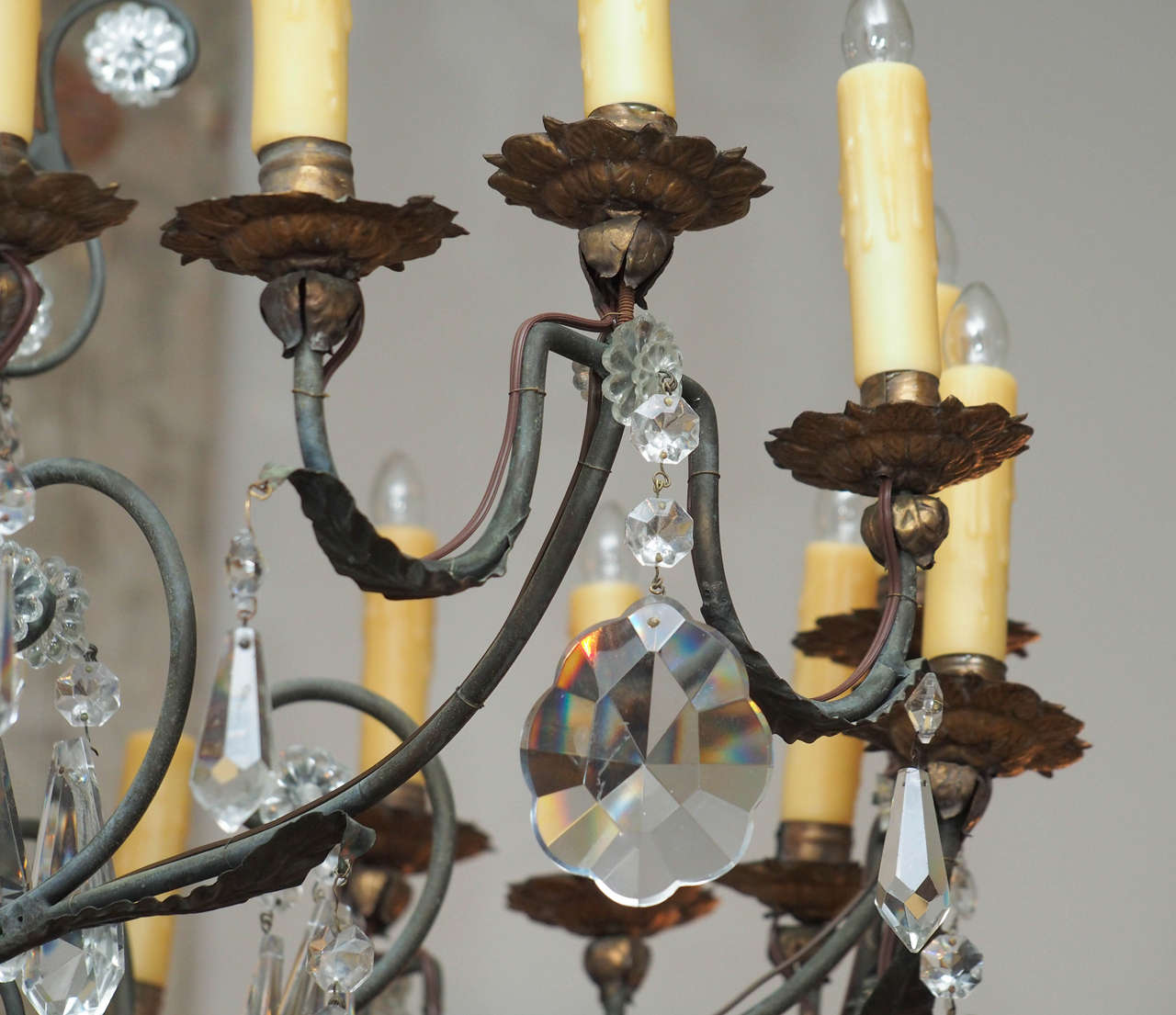 Large, Multi-Light Tole and Crystal Chandelier For Sale 3