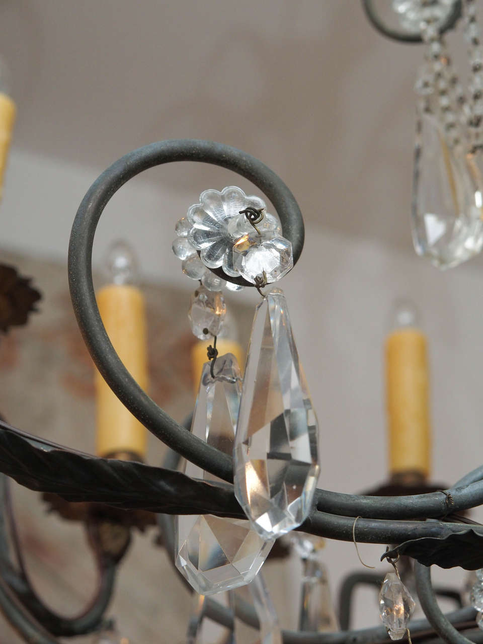 Large, Multi-Light Tole and Crystal Chandelier For Sale 5