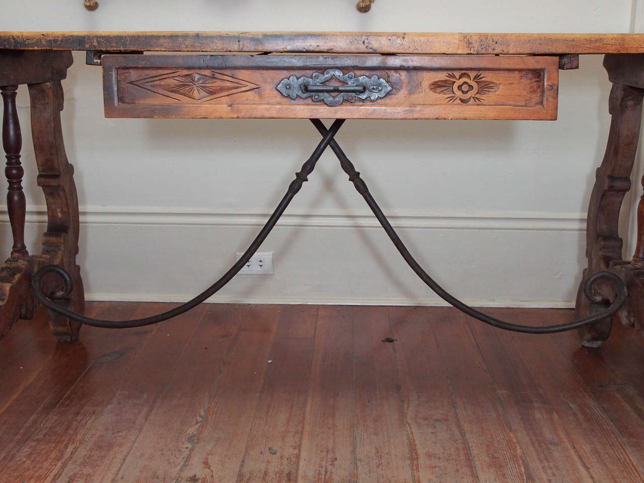 Spanish Trestle Table with Drawer For Sale 2